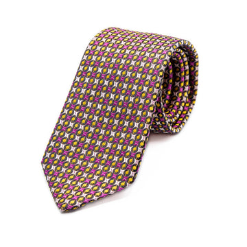 JACQUES MONCLEEF Mens Italian Geometric Silk Neck Tie in Gold and Fuschia