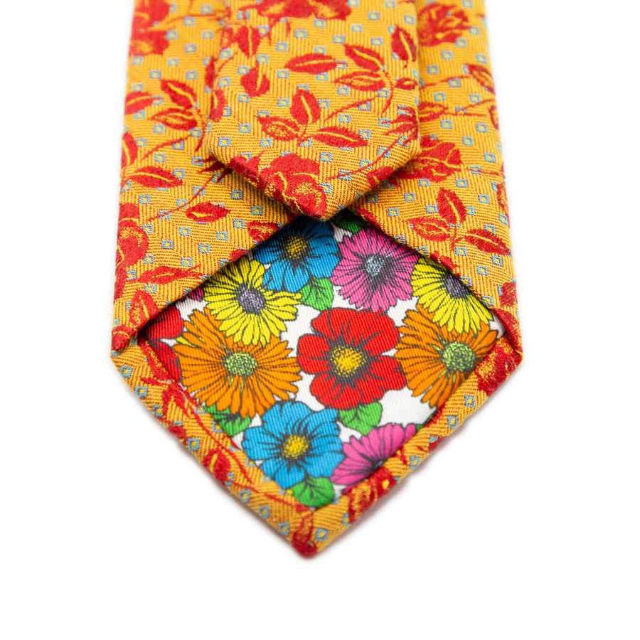JACQUES MONCLEEF Mens Italian Floral Silk Neck Tie in Gold and Orange