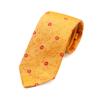 JACQUES MONCLEEF Italian Mini Floral Silk Neck Tie in Orange
