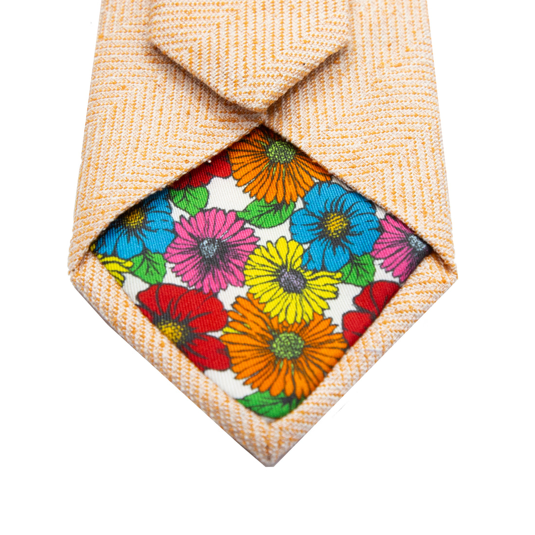 JACQUES MONCLEEF Italian Herringbone Weave Heavy Textured Silk Neck Tie in Soft Orange