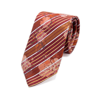 JACQUES MONCLEEF Mens Italian Striped Floral Silk Neck Tie in Orange