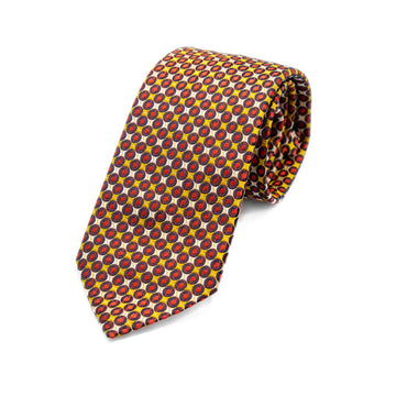 JACQUES MONCLEEF Mens Italian Geometric Silk Neck Tie in Orange and Gold