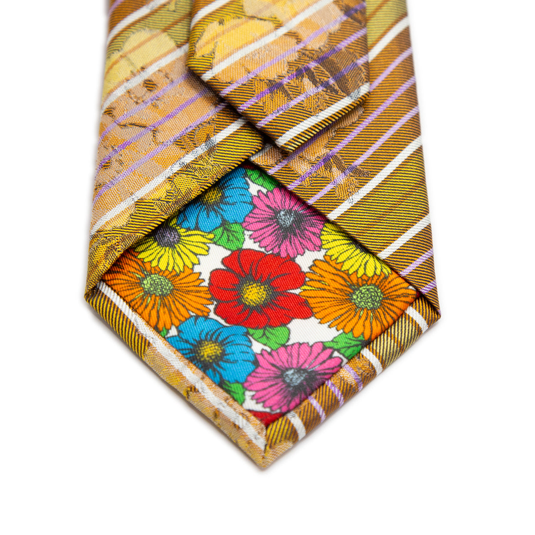 JACQUES MONCLEEF Mens Italian Striped Floral Silk Neck Tie in Gold and Orange