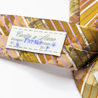 JACQUES MONCLEEF Mens Italian Striped Floral Silk Neck Tie in Gold and Orange