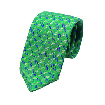 1962 ITALY Mens Italian Geometric Silk Neck Tie in Green and Navy