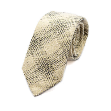 JACQUES MONCLEEF Italian Heavy Woven Textured Check Silk Neck Tie in Beige