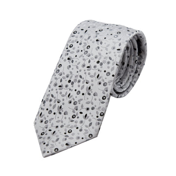 James Adelin Luxury Mini Floral Weave Neck Tie in Silver