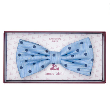 James Adelin Luxury Textured Weave Polka Dot Bow Tie in Sky/Navy