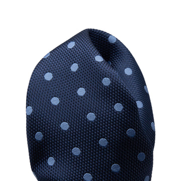 James Adelin Luxury Textured Weave Polka Dot Pocket Square in Navy/Sky