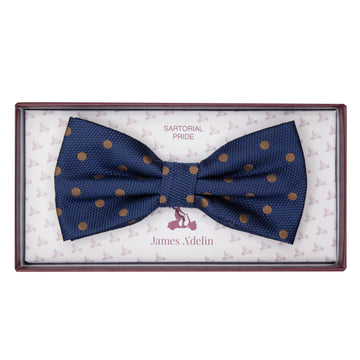James Adelin Luxury Textured Weave Polka Dot Bow Tie in Dark Navy/Tan