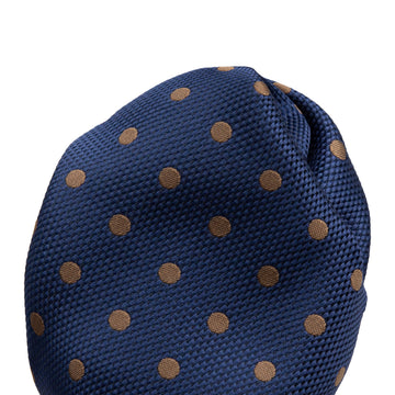 James Adelin Luxury Textured Weave Polka Dot Pocket Square in Dark Navy/Tan