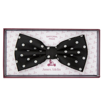 James Adelin Luxury Textured Weave Polka Dot Bow Tie in Black/White