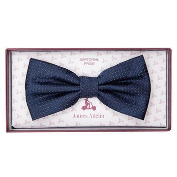 James Adelin Luxury Spotted Stripe Pin Point Textured Weave Bow Tie in Navy/Purple