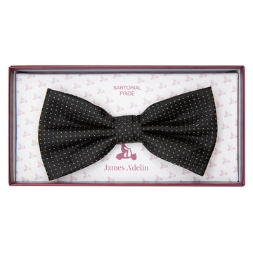 James Adelin Luxury Spotted Stripe Pin Point Textured Weave Bow Tie in Black/White