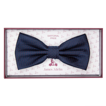 James Adelin Luxury Spotted Stripe Pin Point Textured Weave Bow Tie in Navy/Red