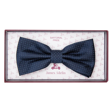 James Adelin Luxury Spotted Stripe Pin Point Textured Weave Bow Tie in Navy/Sky