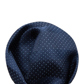 James Adelin Luxury Spotted Stripe Pin Point Textured Weave Pocket Square in Navy/Sky