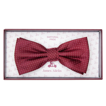 James Adelin Luxury Spotted Stripe Pin Point Textured Weave Bow Tie in Burgundy