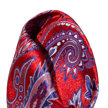 James Adelin Luxury Paisley Pocket Square in Red, Blue and Silver
