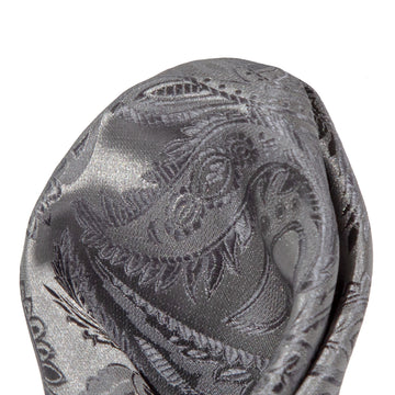 James Adelin Luxury Paisley Pocket Square in Grey and Charcoal
