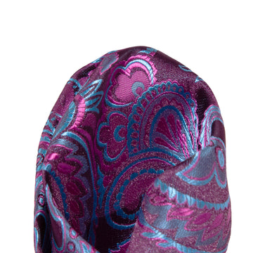 James Adelin Luxury Paisley Pocket Square in Magenta and Turquoise