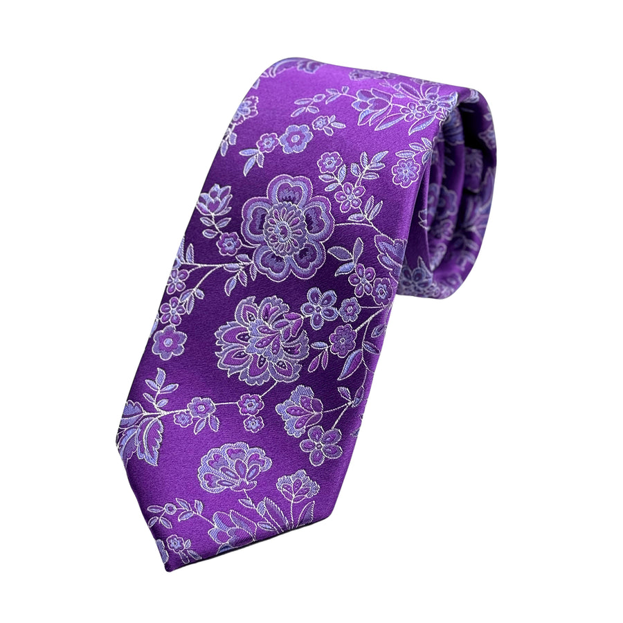 James Adelin Luxury Silk Neck Tie in Satin Floral Weave Design
