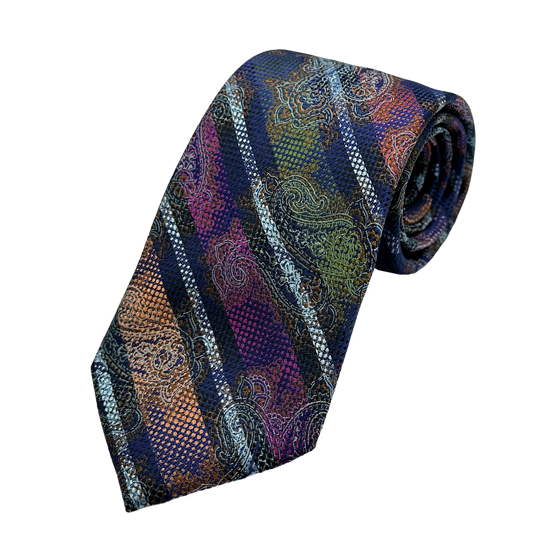 James Adelin Mens Luxury Silk Neck Tie in Paisley Striped Weave Design