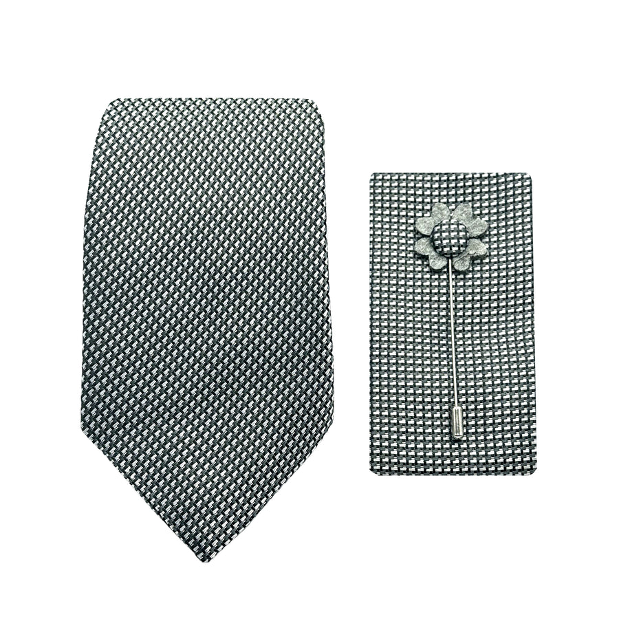 James Adelin Luxury Textured Weave 7.5cm Width Tie/Pocket Square/Lapel Pin Combo Set