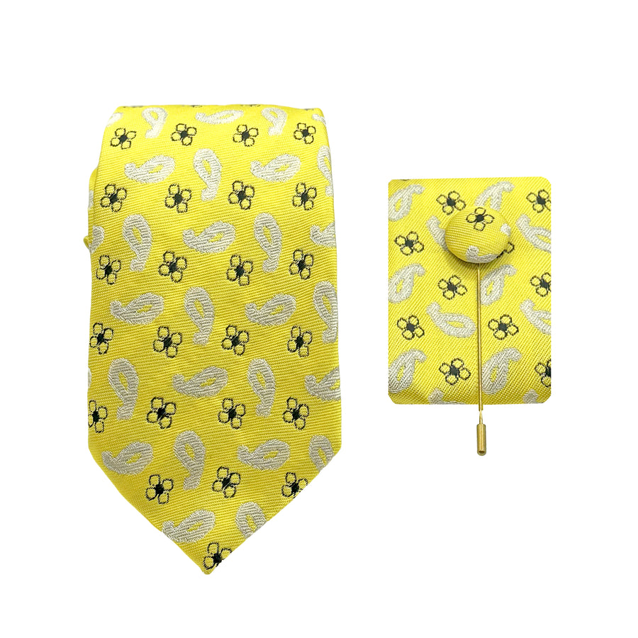 James Adelin Luxury Paisley Floral Weave 7.5cm Width Tie/Pocket Square/Lapel Pin Combo Set