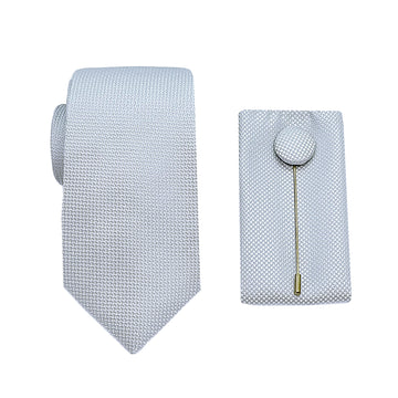 James Adelin Luxury Textured Weave 6.5cm Width Tie/Pocket Square/Lapel Pin Combo Set in Silver