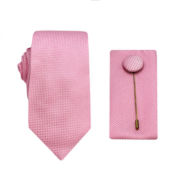 James Adelin Luxury Textured Weave 6.5cm Width Tie/Pocket Square/Lapel Pin Combo Set in Pink
