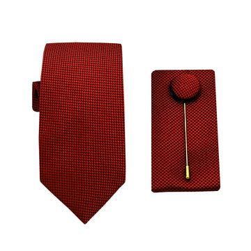 James Adelin Luxury Textured Weave 6.5cm Width Tie/Pocket Square/Lapel Pin Combo Set in Red