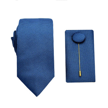 James Adelin Luxury Textured Weave 6.5cm Width Tie/Pocket Square/Lapel Pin Combo Set in Airforce Blue