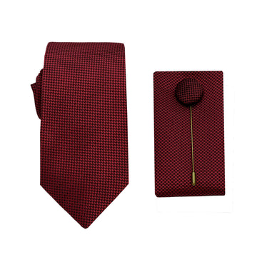 James Adelin Luxury Textured Weave 6.5cm Width Tie/Pocket Square/Lapel Pin Combo Set in Claret