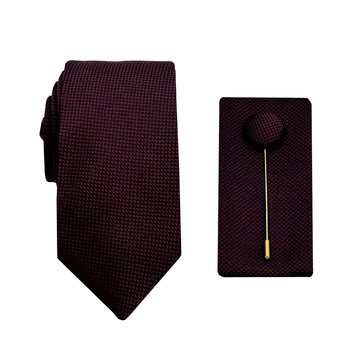 James Adelin Luxury Textured Weave 6.5cm Width Tie/Pocket Square/Lapel Pin Combo Set in Wine