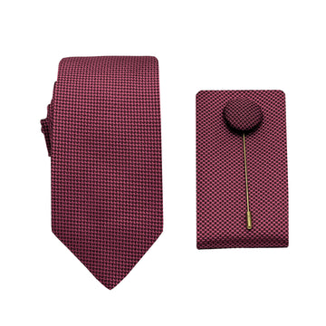 James Adelin Luxury Textured Weave 6.5cm Width Tie/Pocket Square/Lapel Pin Combo Set in Cherry