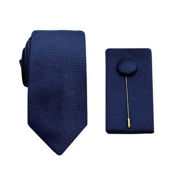 James Adelin Luxury Textured Weave 6.5cm Width Tie/Pocket Square/Lapel Pin Combo Set in French Blue