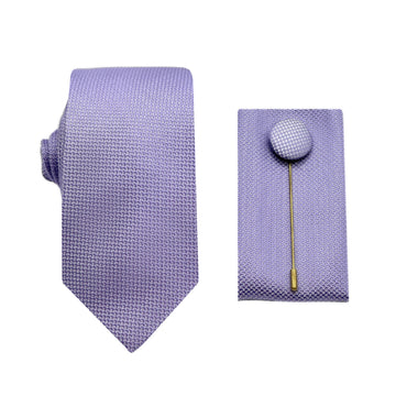 James Adelin Luxury Textured Weave 6.5cm Width Tie/Pocket Square/Lapel Pin Combo Set in Lavender