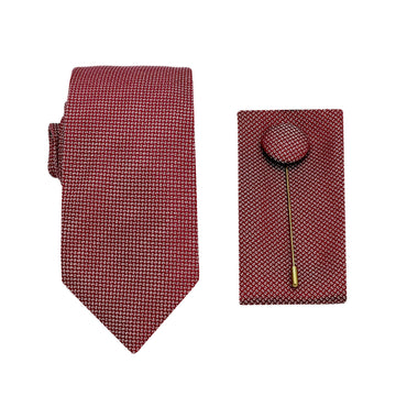 James Adelin Luxury Textured Weave 6.5cm Width Tie/Pocket Square/Lapel Pin Combo Set in Burgundy