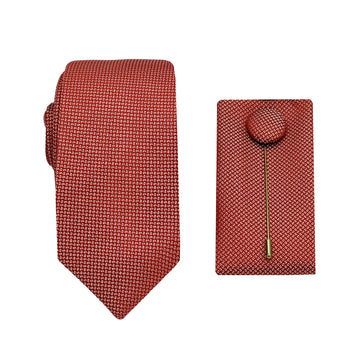 James Adelin Luxury Textured Weave 6.5cm Width Tie/Pocket Square/Lapel Pin Combo Set in Terracotta