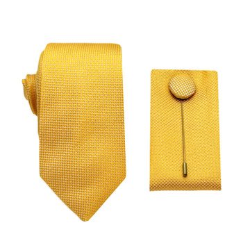 James Adelin Luxury Textured Weave 6.5cm Width Tie/Pocket Square/Lapel Pin Combo Set in Gold