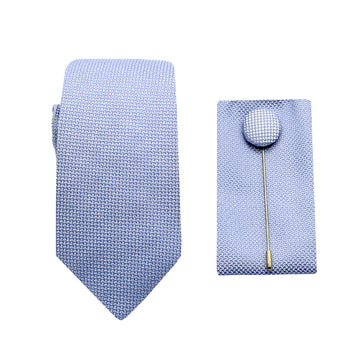 James Adelin Luxury Textured Weave 6.5cm Width Tie/Pocket Square/Lapel Pin Combo Set in Sky Blue
