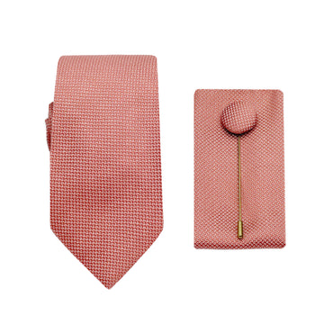 James Adelin Luxury Textured Weave 6.5cm Width Tie/Pocket Square/Lapel Pin Combo Set in Tangerine