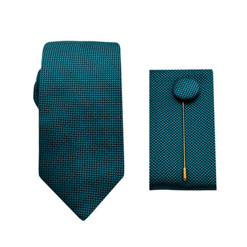 James Adelin Luxury Textured Weave 6.5cm Width Tie/Pocket Square/Lapel Pin Combo Set in Teal