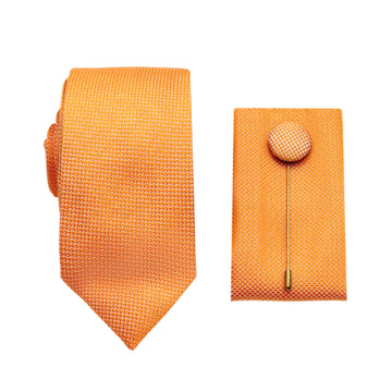 James Adelin Luxury Textured Weave 6.5cm Width Tie/Pocket Square/Lapel Pin Combo Set in Orange
