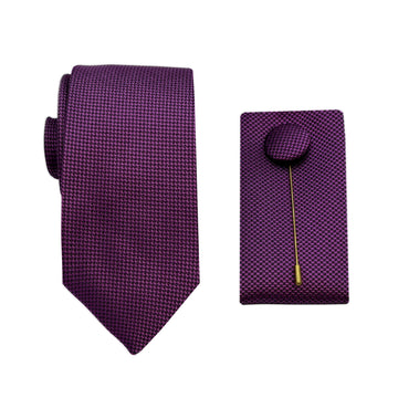 James Adelin Luxury Textured Weave 6.5cm Width Tie/Pocket Square/Lapel Pin Combo Set in Magenta