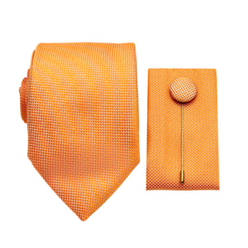 James Adelin Luxury Textured Weave 7.5cm Width Tie/Pocket Square/Lapel Pin Combo Set in Orange