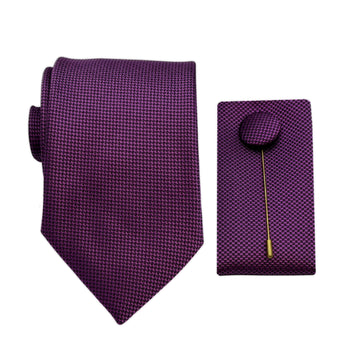 James Adelin Luxury Textured Weave 7.5cm Width Tie/Pocket Square/Lapel Pin Combo Set in Magenta