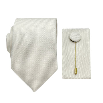 James Adelin Luxury Textured Weave 7.5cm Tie/Pocket Square/Lapel Pin Combo Set in Beige