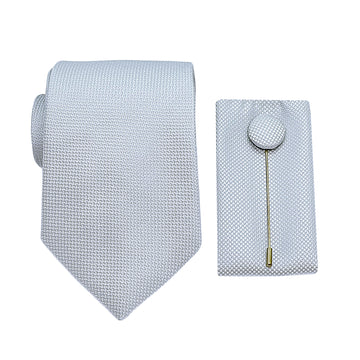 James Adelin Luxury Textured Weave 7.5cm Width Tie/Pocket Square/Lapel Pin Combo Set in Silver
